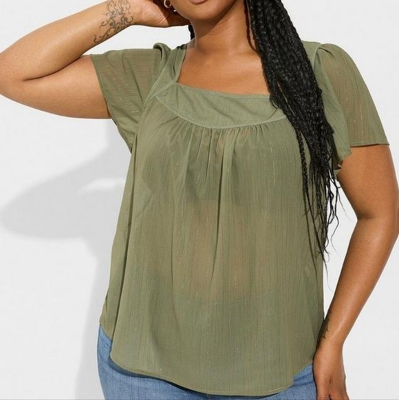 2X - Torrid | Crinkle Chiffon Flutter Sleeve Top - Picture 1 of 5